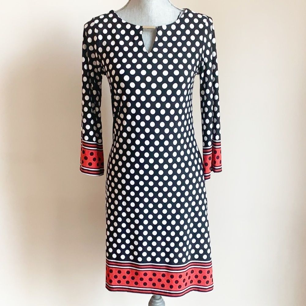 HAANI black and white polkadot bell sleeve party dress